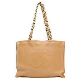 Chanel Big CC Chain Schultertasche aus beigem Lammleder