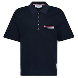 Thom Browne Texturiertes Baumwoll-Leinen- Polo mit RWB-Stickerei