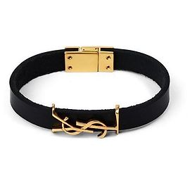 Saint Laurent Bracciale in pelle Cassandra Monogram Opium placcato oro