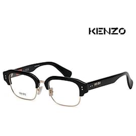 Goldene Halbrand-Brille in schwarzer Hornform, quadratisch - Kenzo