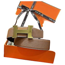 Cinturón reversible Classic Black Gold Outstitch Large Gold - Hermès