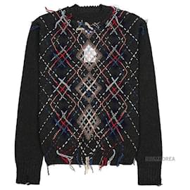 Maison Martin Margiela Argyle Strickpullover mit Cut-outs Schwarz
