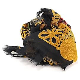 Quadratisches Wollseidentuch mit Blumenmuster in Schwarz-Gelb - Dior
