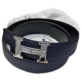 Hermès Silver Classic Wendelgürtel Schwarz Blau
