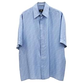 Camicia in seta azzurra con motivo ff FF - Fendi