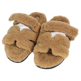 Pantofole in lana shearling beige - Hermès