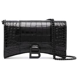 Balenciaga Carteira Hourglass com corrente em relevo de crocodilo preta