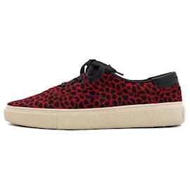Red Harako Leopard Suede Low-Cut Men's Sneakers - Saint Laurent