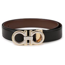 Salvatore Ferragamo Cintura reversibile Gancini Black+Cocoa