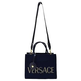 Versace Bolso Two-Way de lona negra