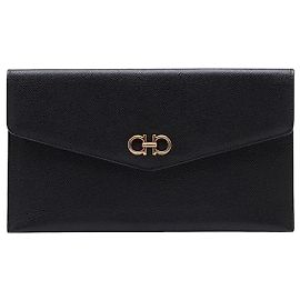 Salvatore Ferragamo Clutch Gold Double Gancini Black