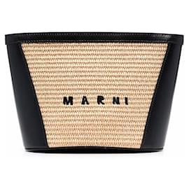 Borsa pouch in rafia con logo ricamato - Marni
