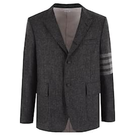 Chaqueta de lana abotonada sencilla con brazalete diagonal - Thom Browne