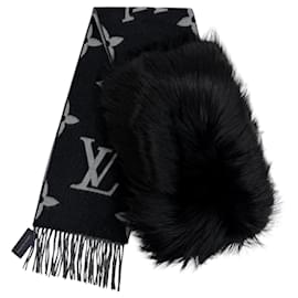 Stola Louis Vuitton in cashmere nero e pelliccia di volpe
