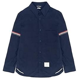Giacca-camicia in nylon con bande sulle braccia - Thom Browne