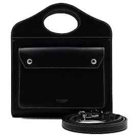 Burberry Mini borsa tote in pelle nera con tasca e borsa a tracolla crossbody
