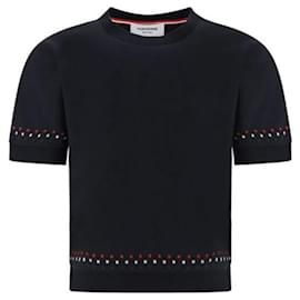 T-shirt in cotone Milano con ricamo stella e fiocco di neve - Thom Browne