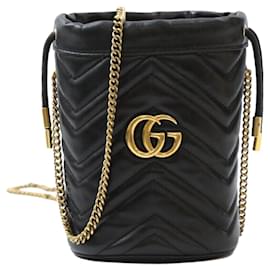 Mini Borsa Secchiello GG Marmont Nero Oro - Gucci