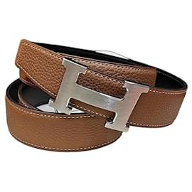 Cintura reversibile Classic Matte Silver Buckle Black Gold Outstitch - Hermès