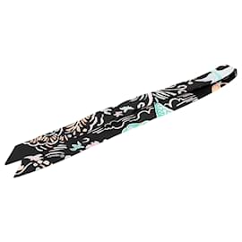 Hermès Black Isola di Primavera Doll Silk Twilly Scarf
