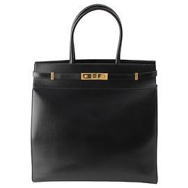 Saint Laurent Borsa Tote Manhattan North South in pelle di vitello liscia nera