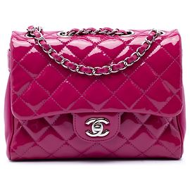 Chanel Pink Medium CC Quilted Patent Double Compartment Flap