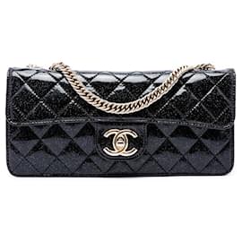 Chanel Black Quilted Patent Glitter Evening Star East West Flap