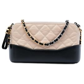 Clutch Gabrielle Double Zip con Catena in Vitello Invecchiato Bicolore Beige Chanel