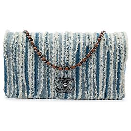 Chanel Blue CC Denim Fringe Single Flap