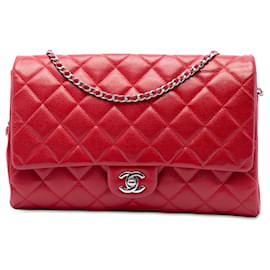 Clutch a patta Chanel Red CC Quilted Caviar con catena