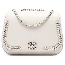 Chanel White Small Calfskin Braided Chic Flap