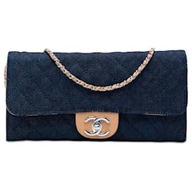 Portafoglio Chanel Blue CC Quilted Denim Turn Lock Wallet On Chain