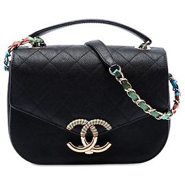 Chanel Black Paris Cuba Small Quilted Caviar Thread Around Flap