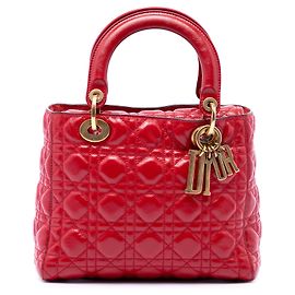 Dior Red Medium Crinkled Patent Cannage Supple Lady Dior