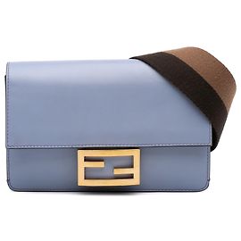 Fendi Blue Calfskin Flat Baguette Crossbody