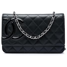 Chanel Portafoglio con catena Cambon Ligne in pelle d'agnello matelassé nera