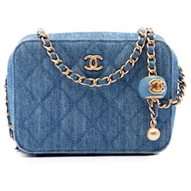 Borsa Camera Chanel Blue Quilted Denim Pearl Crush