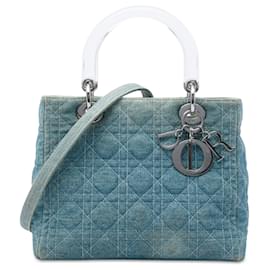 Dior Blue Medium Denim Cannage Acrylic Handles Lady Dior