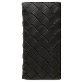 Portafoglio lungo bifold Intrecciato in pelle di vitello nera Bottega Veneta