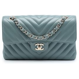 Chanel Blue Small Classic Chevron Lambskin Double Flap