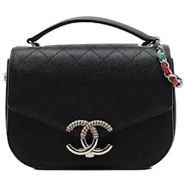 Chanel Black Paris Cuba Medium Quilted Caviar Thread Around Flap