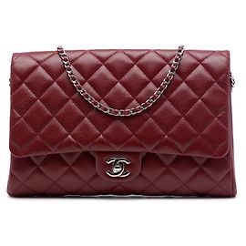 Chanel Red CC Quilted Caviar Klappentasche mit Kette