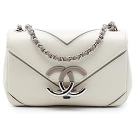 Chanel White Small Macro Chevron Caviar Flap