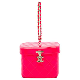 Borsa Vanity Chanel Mini CC Matelassé in vernice rosa