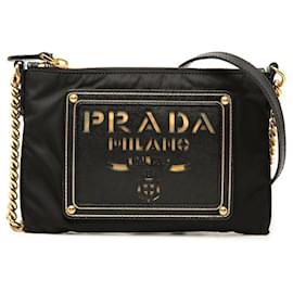Borsa a tracolla Prada in Tessuto con rifiniture in Saffiano nero e logo a catena