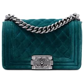 Chanel Blue Small Quilted Velvet Boy Flap