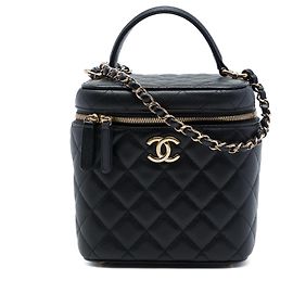 Borsa Vanity Chanel Black CC Quilted Caviar con manico e catena