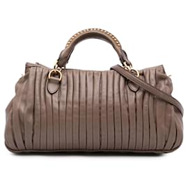 Borsa Satchel Miu Miu in nappa Bosco plissettata marrone
