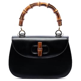 Borsa Gucci Small in pelle di vitello nera con manico in bambù