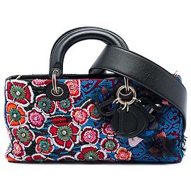 Dior Blue Medium Beaded Ribbon Embroidered Floral Lady D Joy